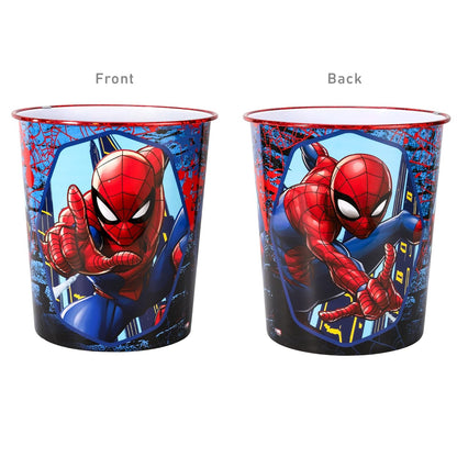 Kids Waste Paper Bin 7L – Spiderman Action Design Plastic Trash Can for Bedroom, Study Desk & Playroom, Lightweight Open Top Dustbin