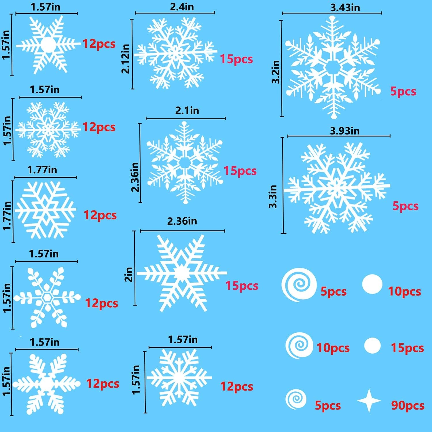 262 PCS Reusable Christmas Window Stickers – Removable Static Snowflake Window Clings, White PVC Xmas Decorations for Home, Shop & Glass Windows