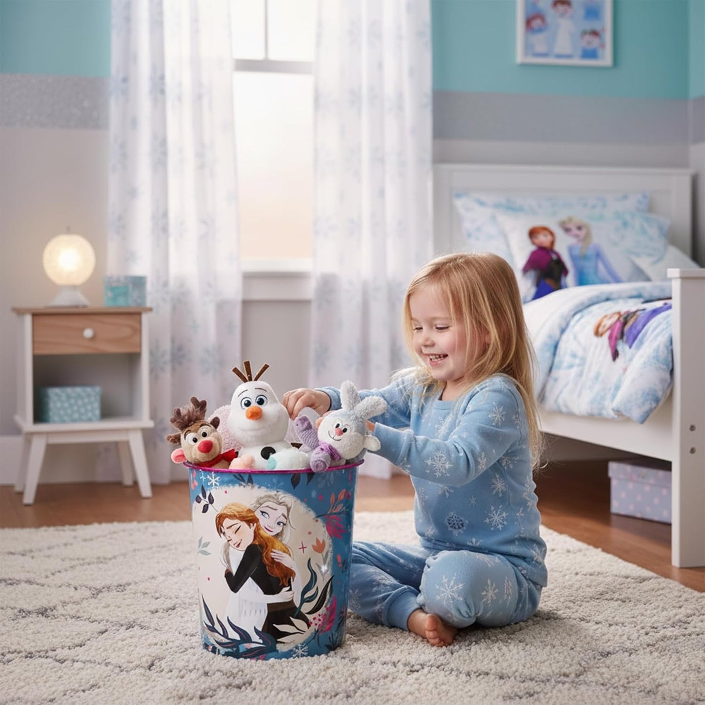 Kids Waste Paper Bin 7L – Frozen Design Plastic Trash Can for Bedroom, Study Desk & Playroom, Lightweight Open Top Dustbin