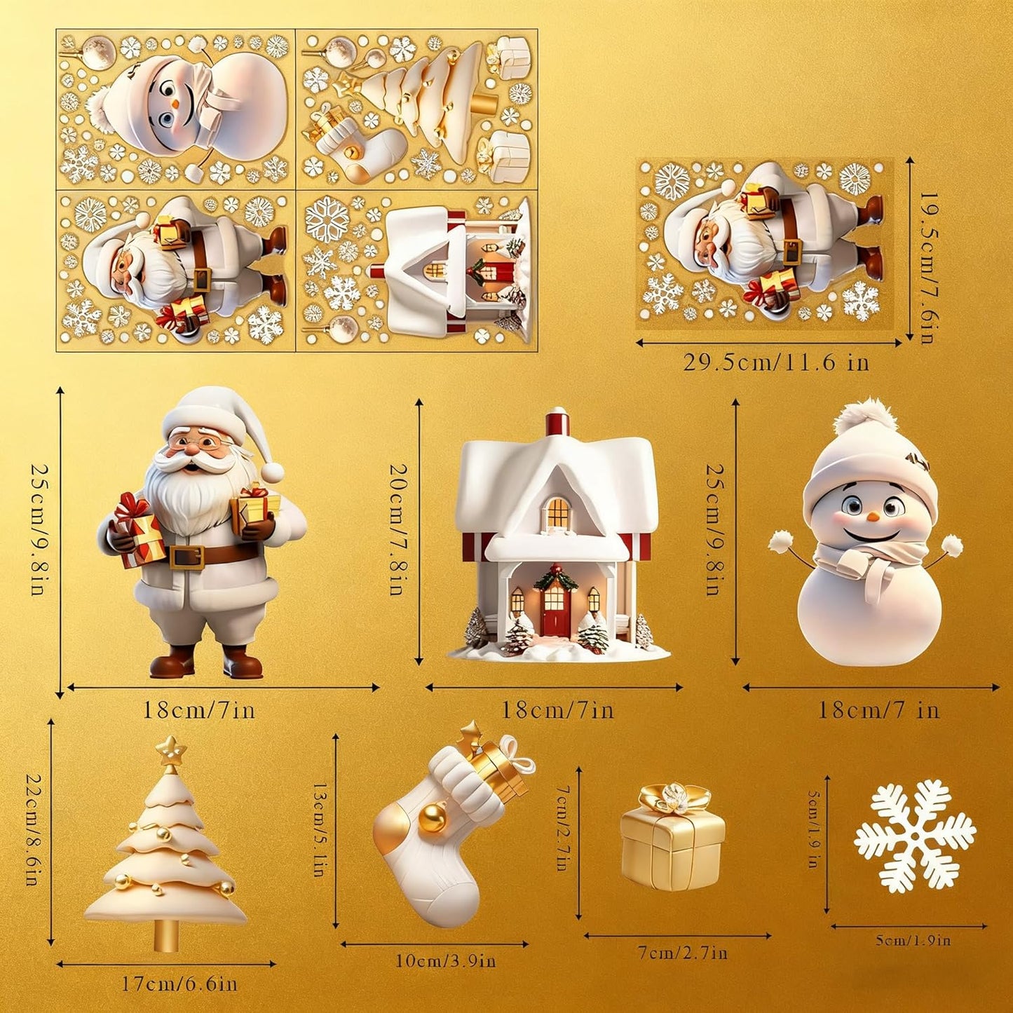 114PCS Christmas Snowflake Window Stickers – White 3D Static Clings with Santa & Snowman Designs for Glass Windows, Home & Holiday Party Decorations