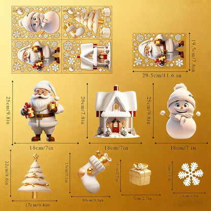 114PCS Christmas Snowflake Window Stickers – White 3D Static Clings with Santa & Snowman Designs for Glass Windows, Home & Holiday Party Decorations