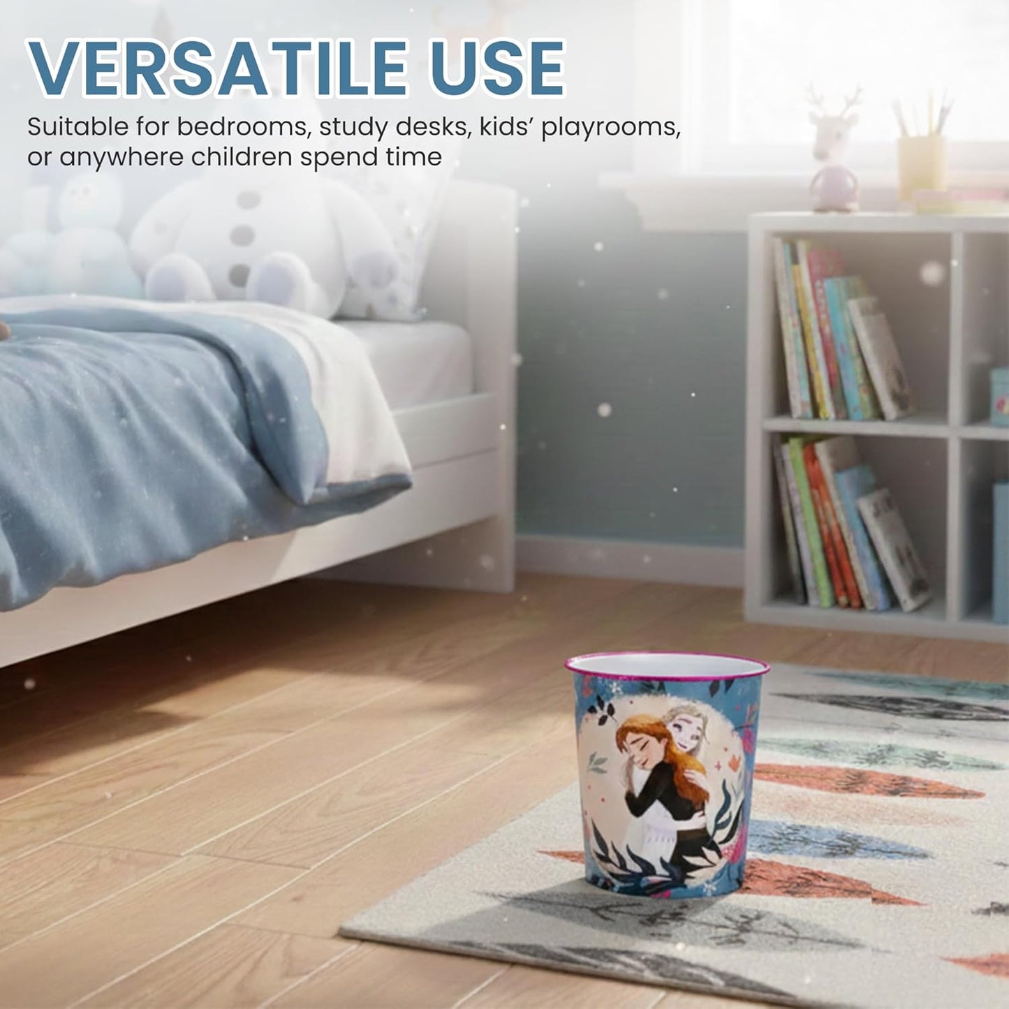 Kids Waste Paper Bin 7L – Frozen Design Plastic Trash Can for Bedroom, Study Desk & Playroom, Lightweight Open Top Dustbin