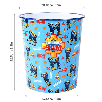 Kids Waste Paper Bin 7L – Fireman Sam Design Plastic Trash Can for Bedroom, Study Desk & Playroom, Lightweight Open Top Dustbin