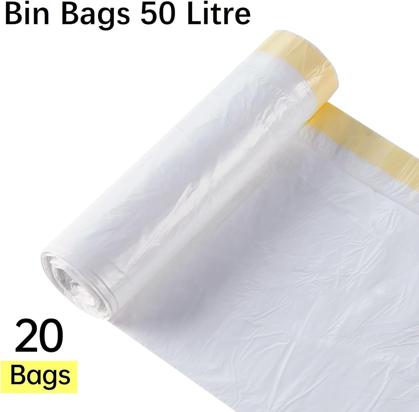 50L Drawstring Bin Bags – Strong HDPE Tie Handle Waste Liners, 20 Pack (62×78cm)