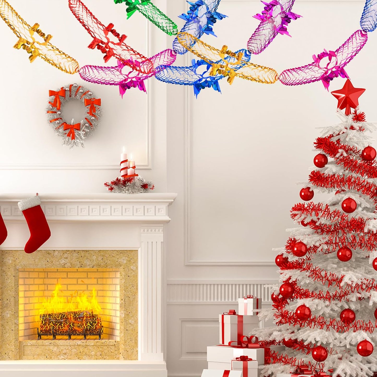 8PCS Christmas Ceiling Decorations – 9.6 Inch Foil Garlands Expandable to 3M, Hanging Xmas & New Year Party Decorations for Home, Office & Holiday Events