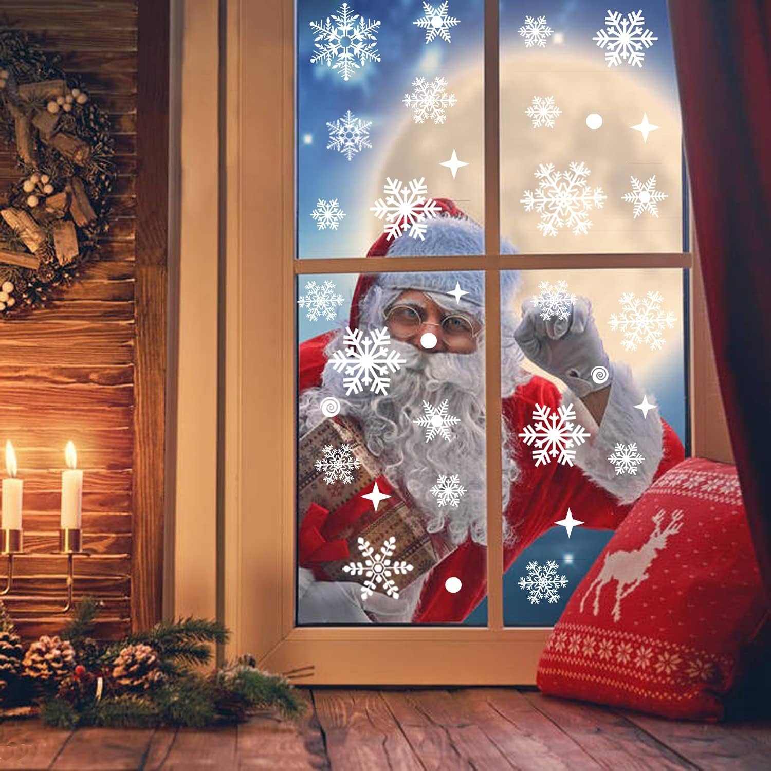 262 PCS Reusable Christmas Window Stickers – Removable Static Snowflake Window Clings, White PVC Xmas Decorations for Home, Shop & Glass Windows