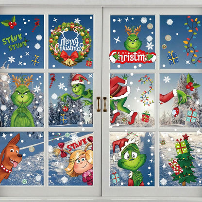 9 Sheets Reusable Christmas Window Stickers – Snowflake & Xmas Tree Window Decals for Glass, Home, Shop & Holiday Party Decorations