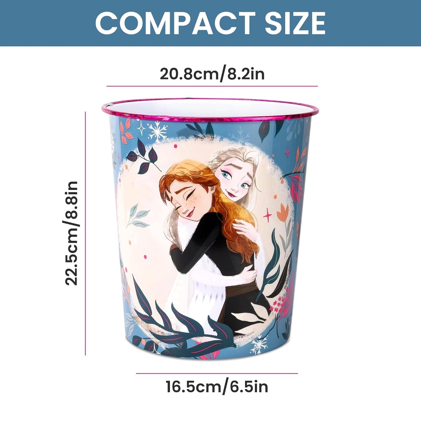 Kids Waste Paper Bin 7L – Frozen Design Plastic Trash Can for Bedroom, Study Desk & Playroom, Lightweight Open Top Dustbin